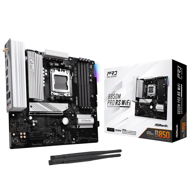 ASRock B850M PRO RS WIFI AMD AM5 Micro ATX Gaming Motherboard ASRock B850M PRO RS WIFI AMD AM5 Micro ATX Gaming Motherboard
